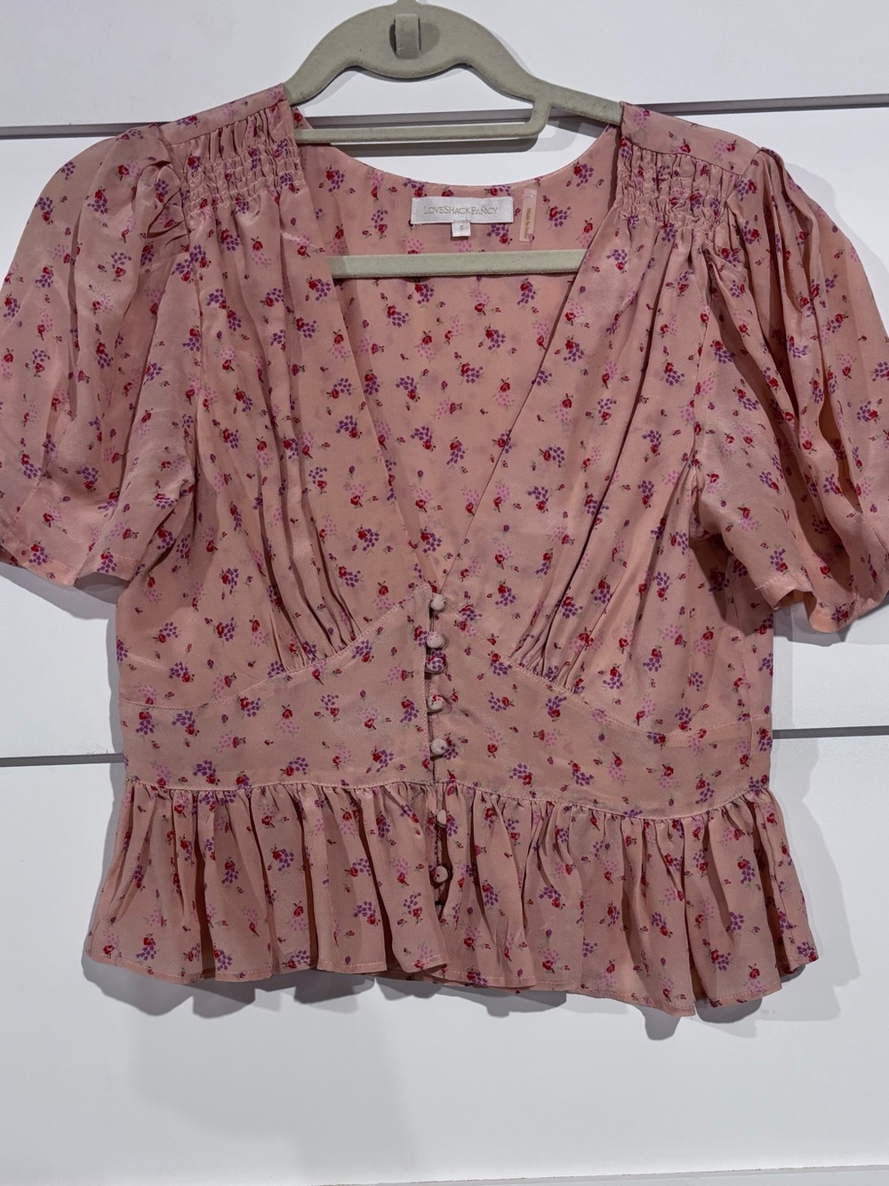 Floral Peplum Silk Blouse - Pink